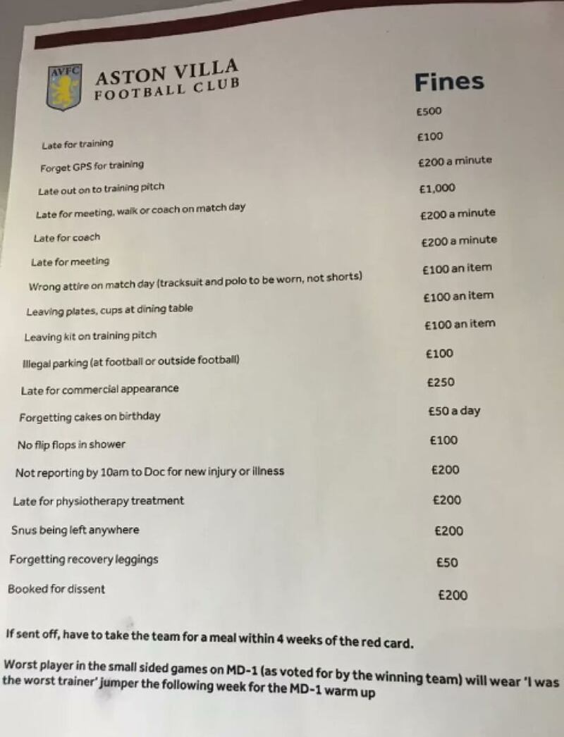 Filtran lista de multas en el Aston Villa, hecha por Steven Gerrard
