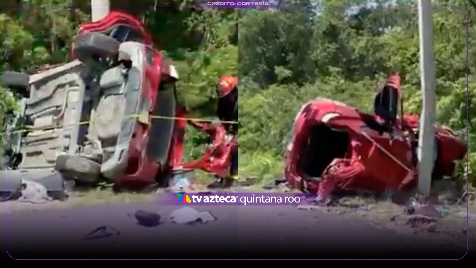 Fuerte accidente en la carretera federal 307: Volcadura deja a persona atrapada en el interior de un coche