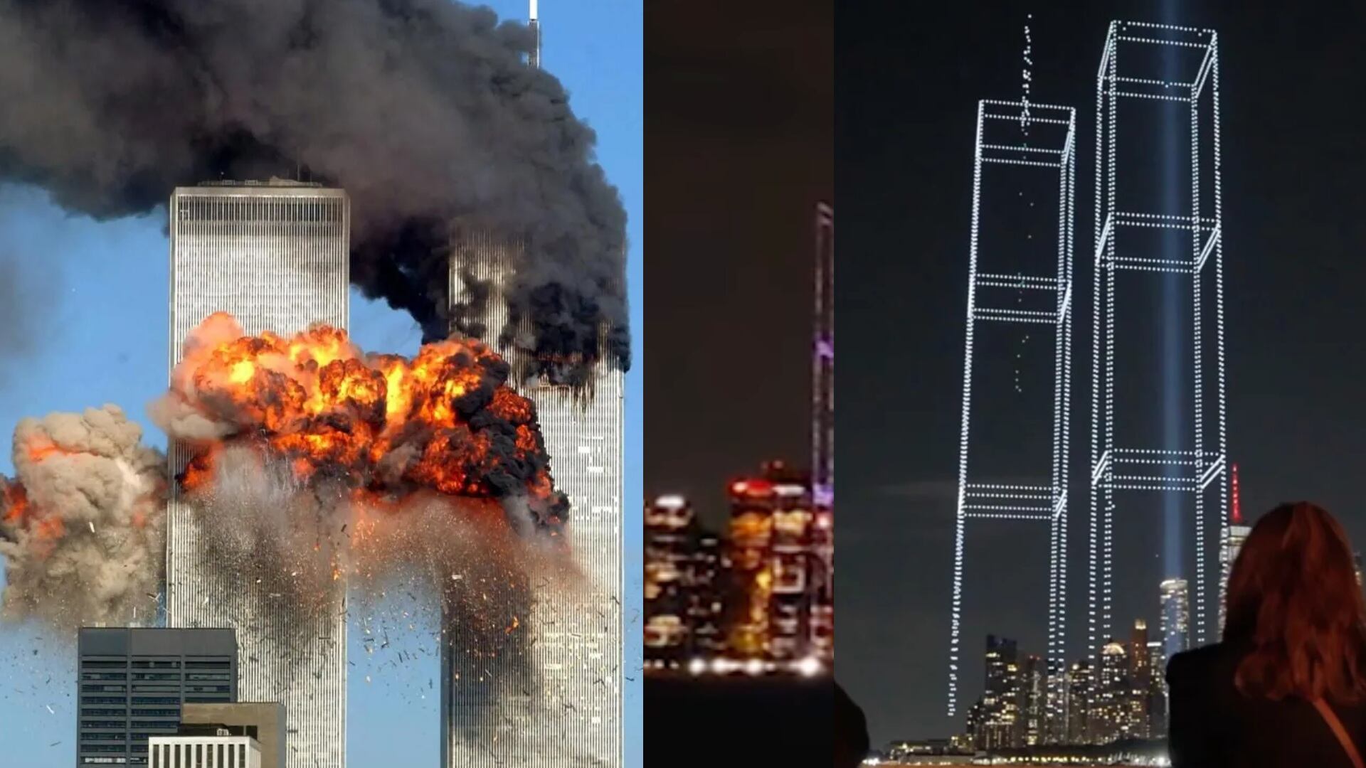 ¡Se ilumina el cielo de Nueva York! Miles de drones recrean las Torres Gemelas (VIDEO)